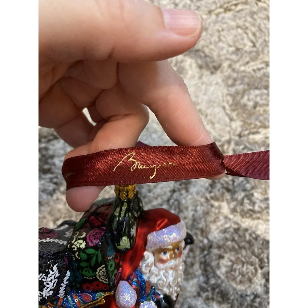 Radko Vera Bradley Santa Claus Floral Gift & Bag Christmas Ornament Rare Glass